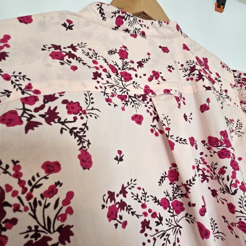 J Crew Classic Collarless Puff Sleeve Shirt Womens 16 Budding Floral Pink - Picture 8 of 16